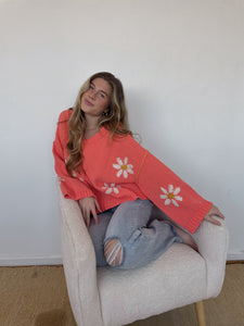 Calix V-Neck Floral Chenille Pullover Sweater