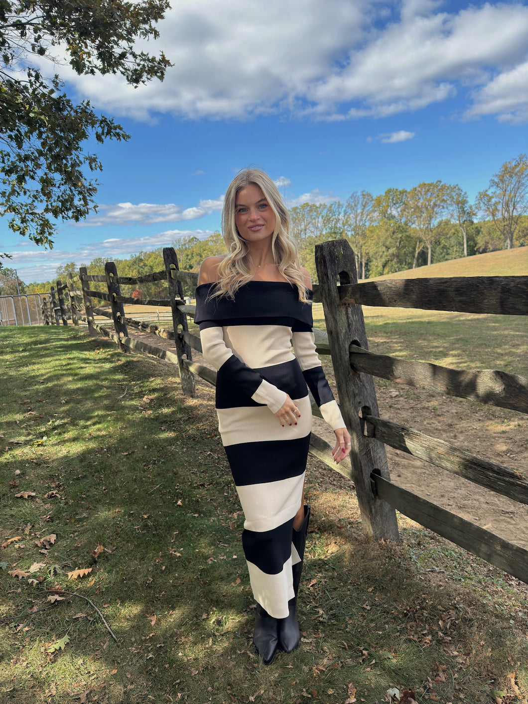 Acer Knit Off The Shoulder Stripe Dress