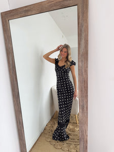 Caia Polka Dot Satin Maxi Dress